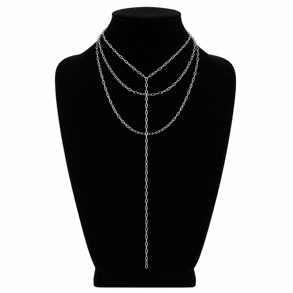 Silver Layered Lariat Necklace Multi Strand Y Necklace Western Cowgirl Jewelry